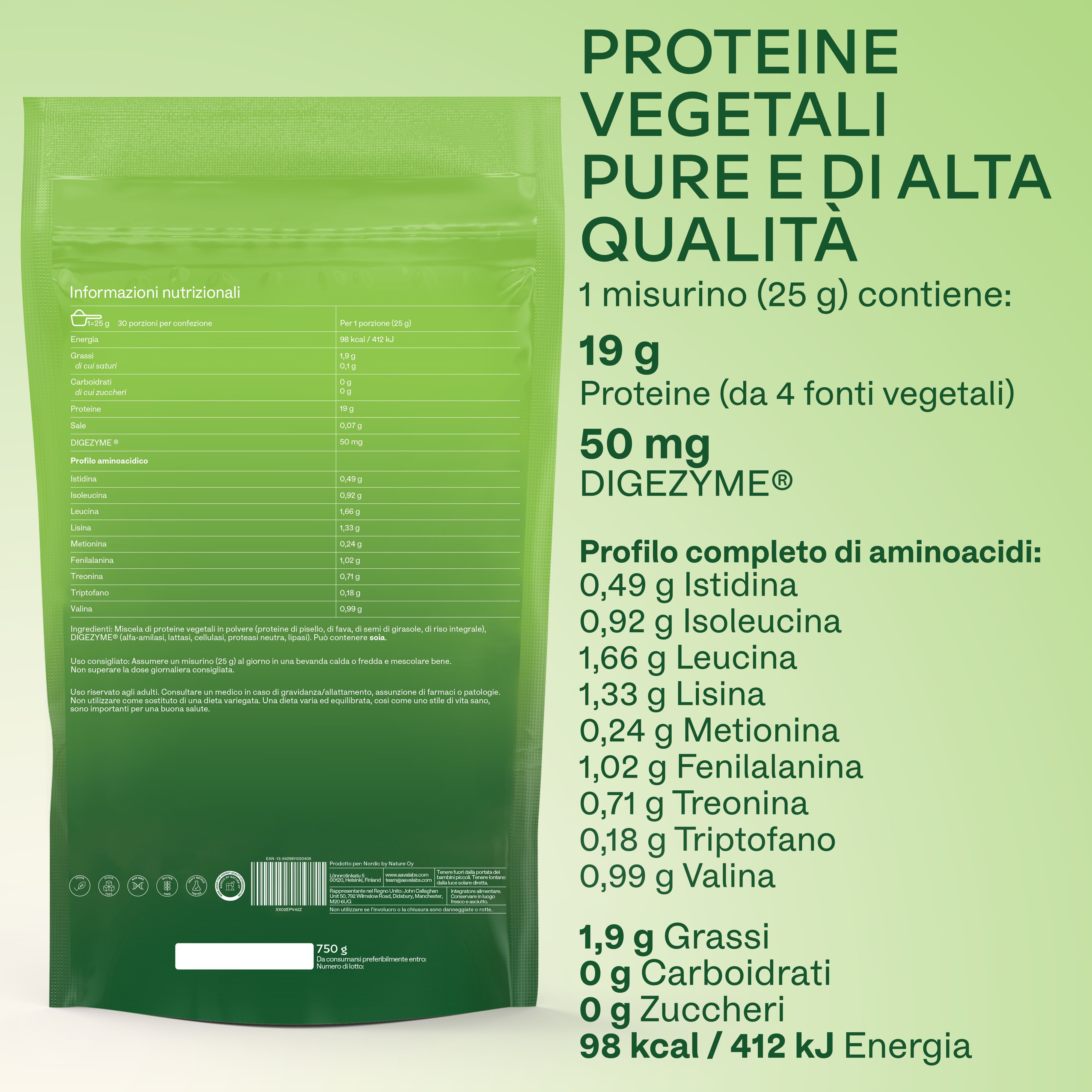 Aavalabs Proteine vegane in polvere | 4 proteine + 5 enzimi | 0 carboidrati e zuccheri