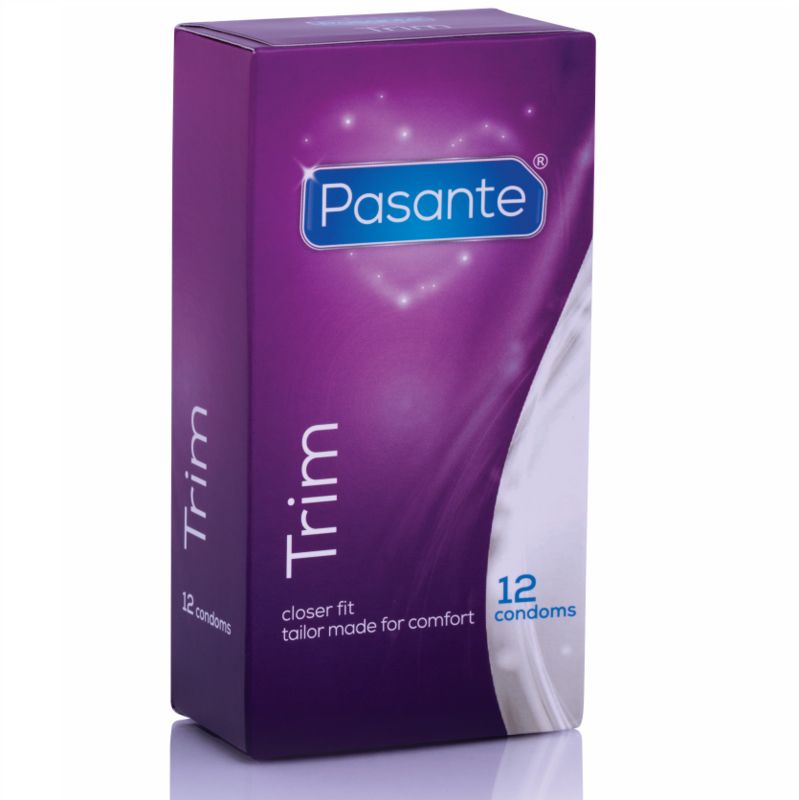Confezione da 12 preservativi Pasante Trim. Più lunghi e stretti per un maggiore comfort.