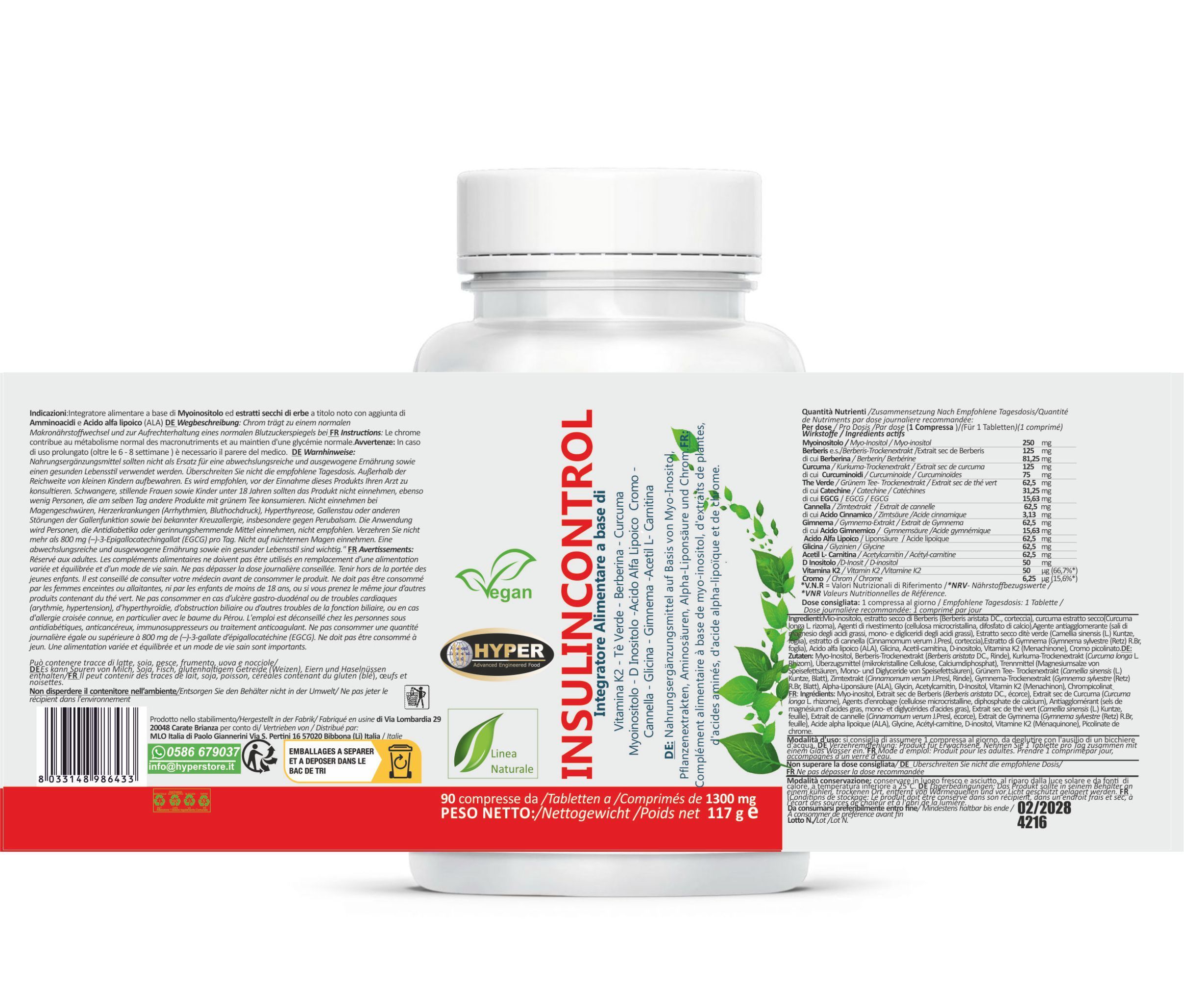 HYPER  Insulincontrol 90 Compresse Glicemia - Metabolismo dei Carboidrati -Insulino Resistenza.