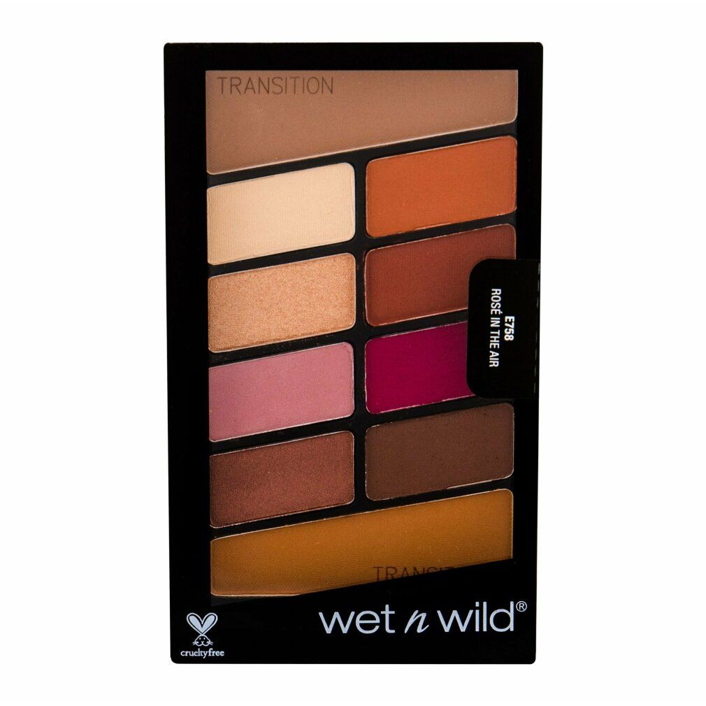 Palette ombretti. Confezione nera con 10 colori. Marchio wet n wild. Scritta Rosé in the Air. Cruelty-free.