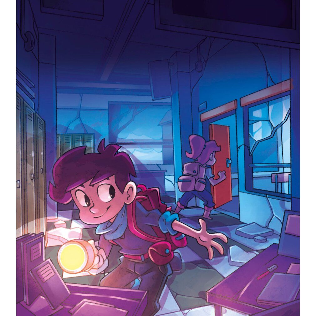 Scatola gioco Escape Game. Scritto: Escape Game, Die verlassene Schule. Marchio: Clementoni. Illustrazione.