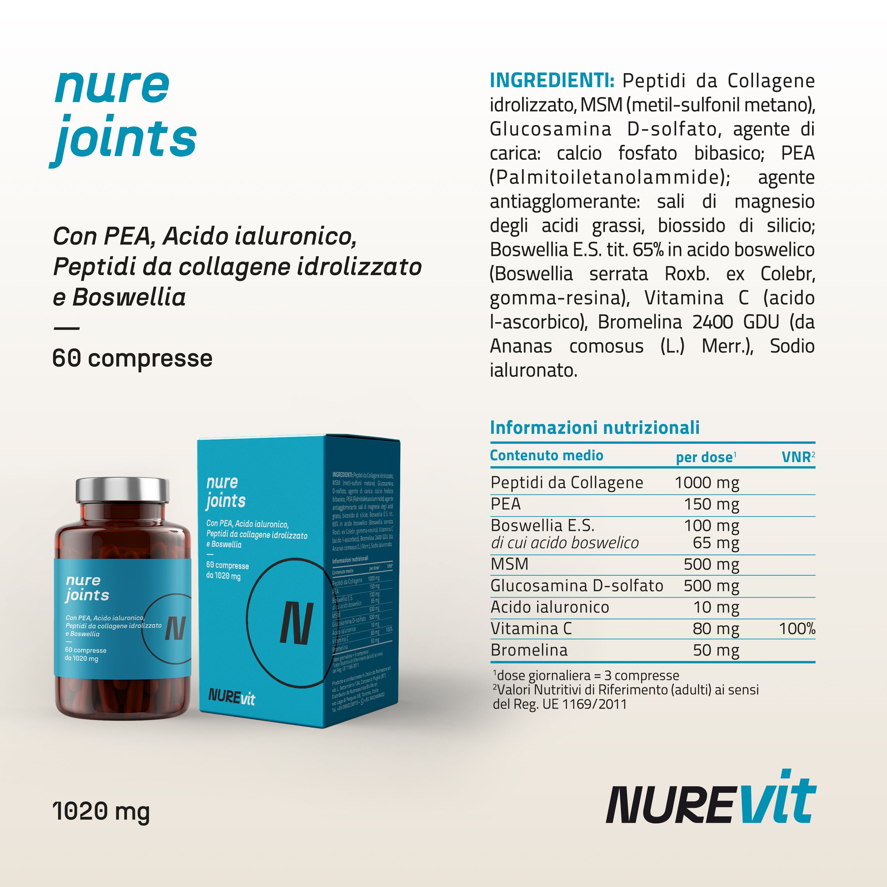 NURE Joints 60 Compresse | Integratore articolazioni, integratore collagene
