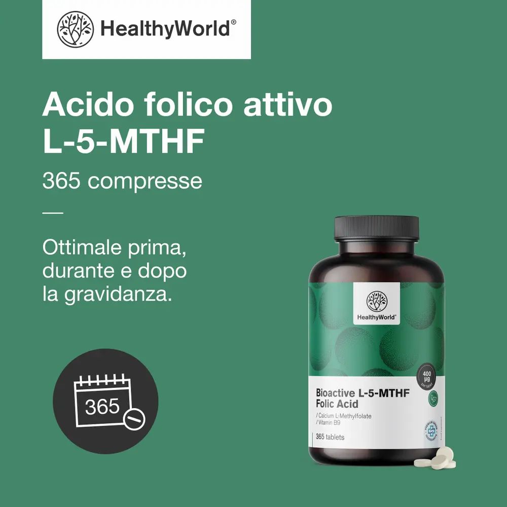 Tre barattoli di Acido folico attivo L-5-MTHF, per donne incinte o che pianificano una gravidanza.