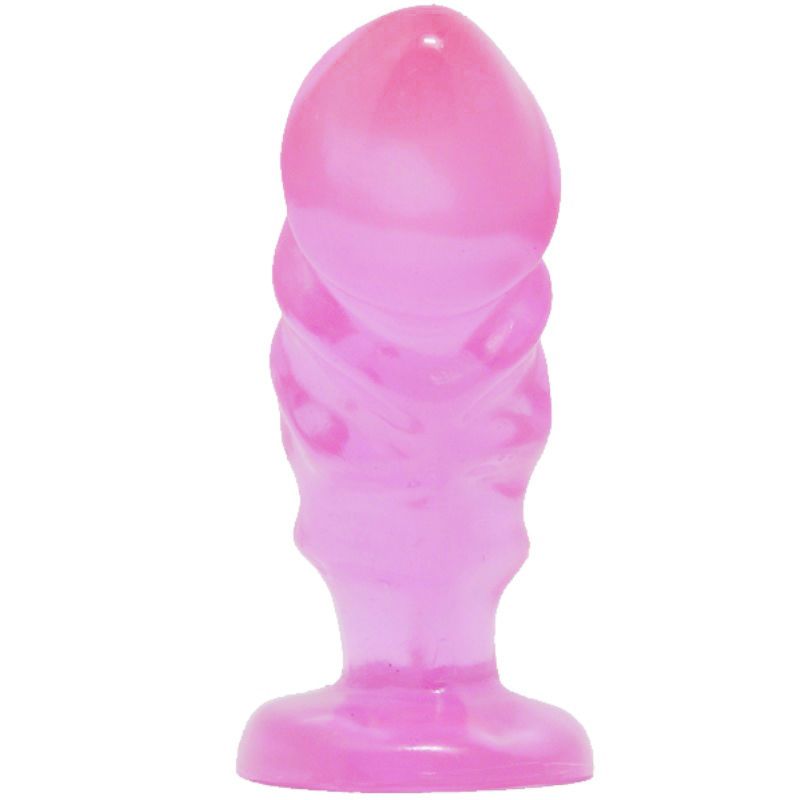 Plug anale rosa, superficie ondulata, base ampia. Progettato per uso anale.