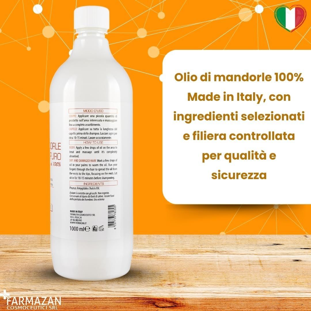FARMAZAN  Olio di Mandorle Dolci Puro al 100% 1000 ml