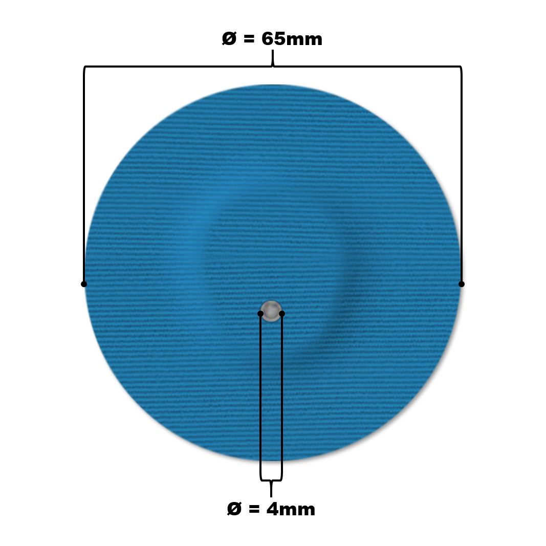 Cerotto rotondo blu con foro centrale. Diametro: 65mm, foro: 4mm.