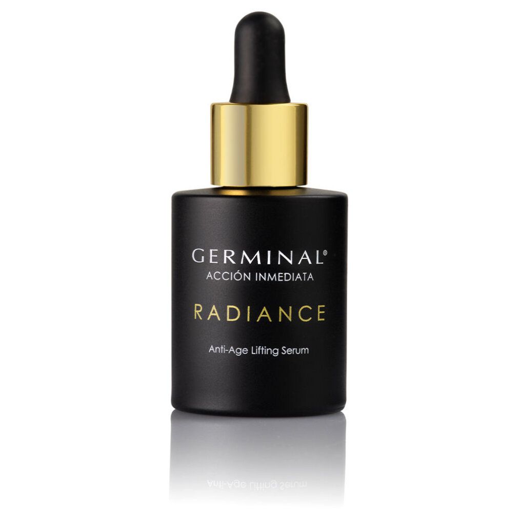 Flacone nero con tappo e pipetta dorati. Scritta: Germinal Radiance Anti-Age Lifting Serum.