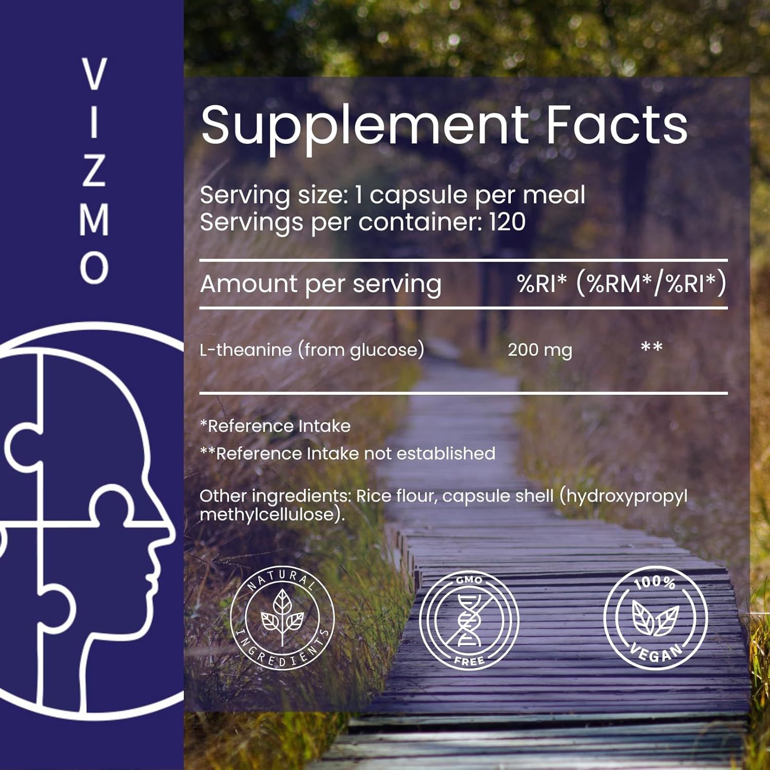 Informazioni sugli integratori. L-teanina (da glucosio) 200 mg. Altri ingredienti: farina di riso, involucro della capsula.