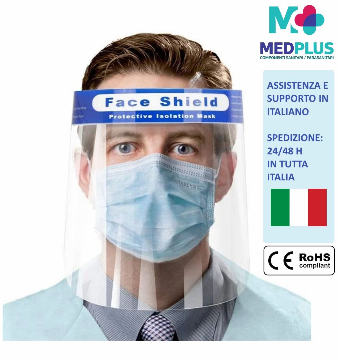 VISIERA PROTETTIVA SCHERMO FACCIALE DI SICUREZZA PARAFIATO 100% TRASPARENTE PC