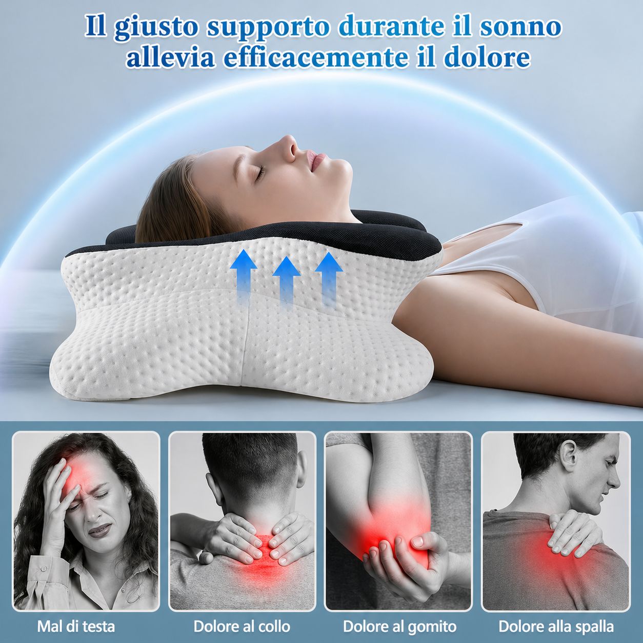 Cuscino ergonomico Nourideaux – cuscino per il collo e per il sonno, supporto per il riposo e il com