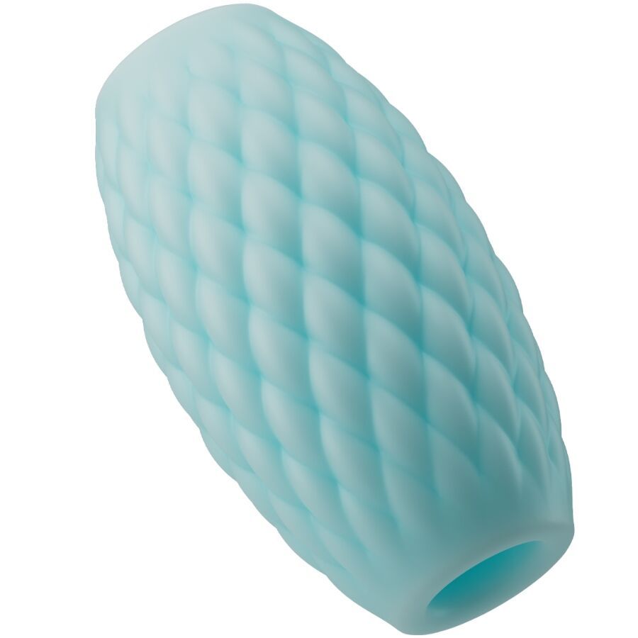 Massaggiatore blu chiaro testurizzato in silicone con motivo a rombi.