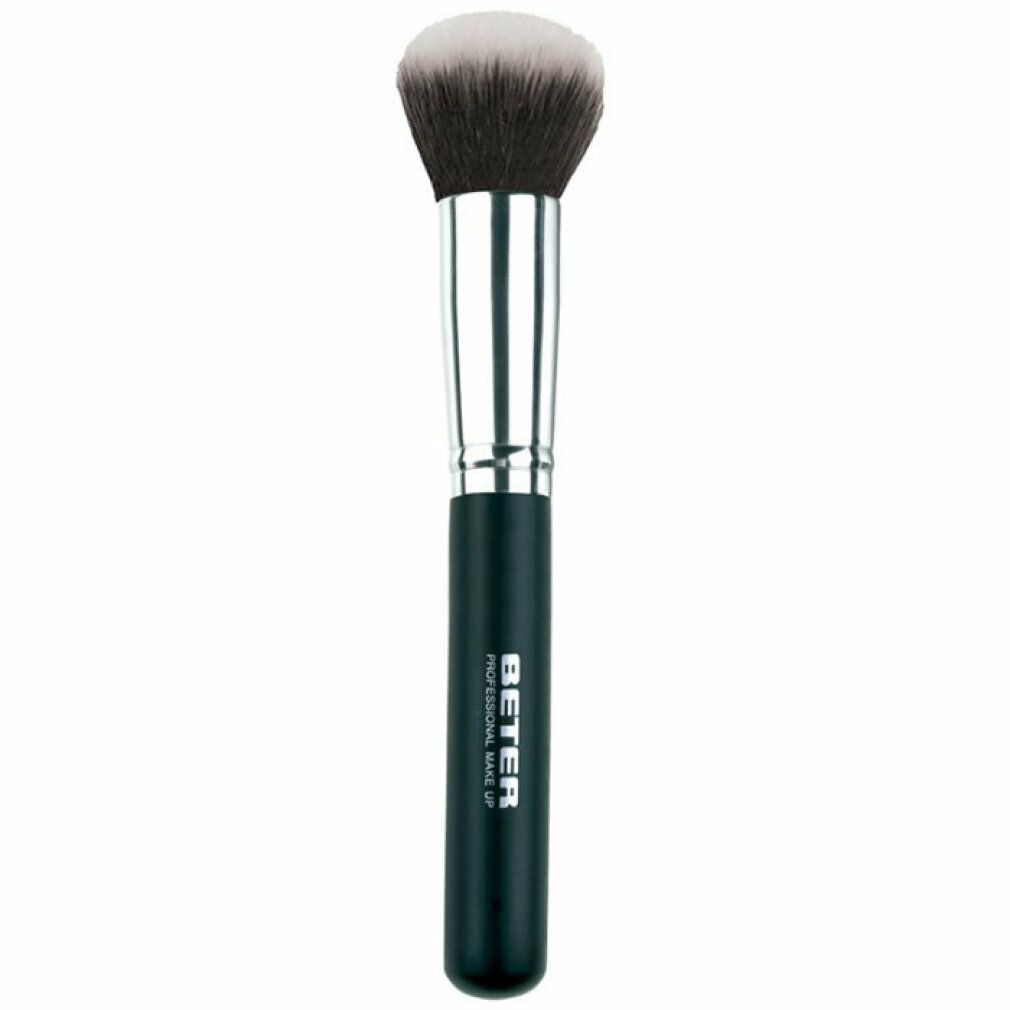 Pennello Beter Mineral Powder. Manico nero, ghiera argentata, setole chiare e scure. Scritta: BETER PROFESSIONAL MAKE UP.