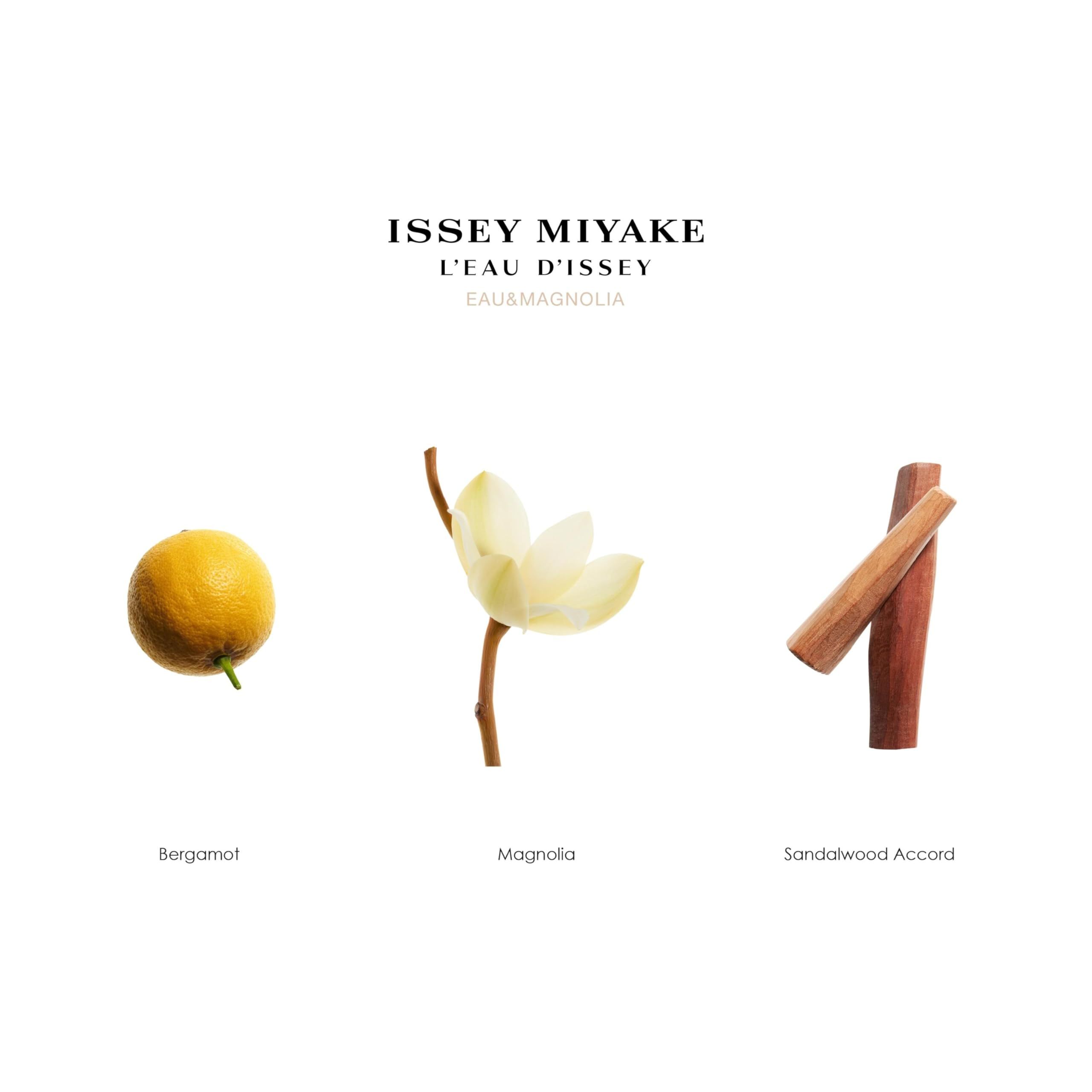 Ingredienti: Bergamotto, Magnolia, Accordo di legno di sandalo. Testo: Issey Miyake, L'Eau d'Issey.