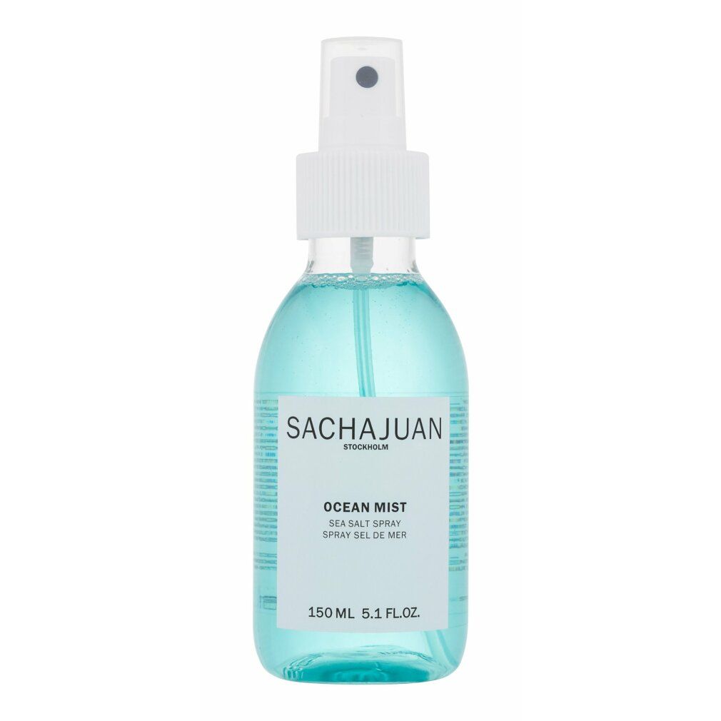 Flacone spray turchese con vaporizzatore bianco. Etichetta con nome del prodotto e logo del marchio. 150 ml.