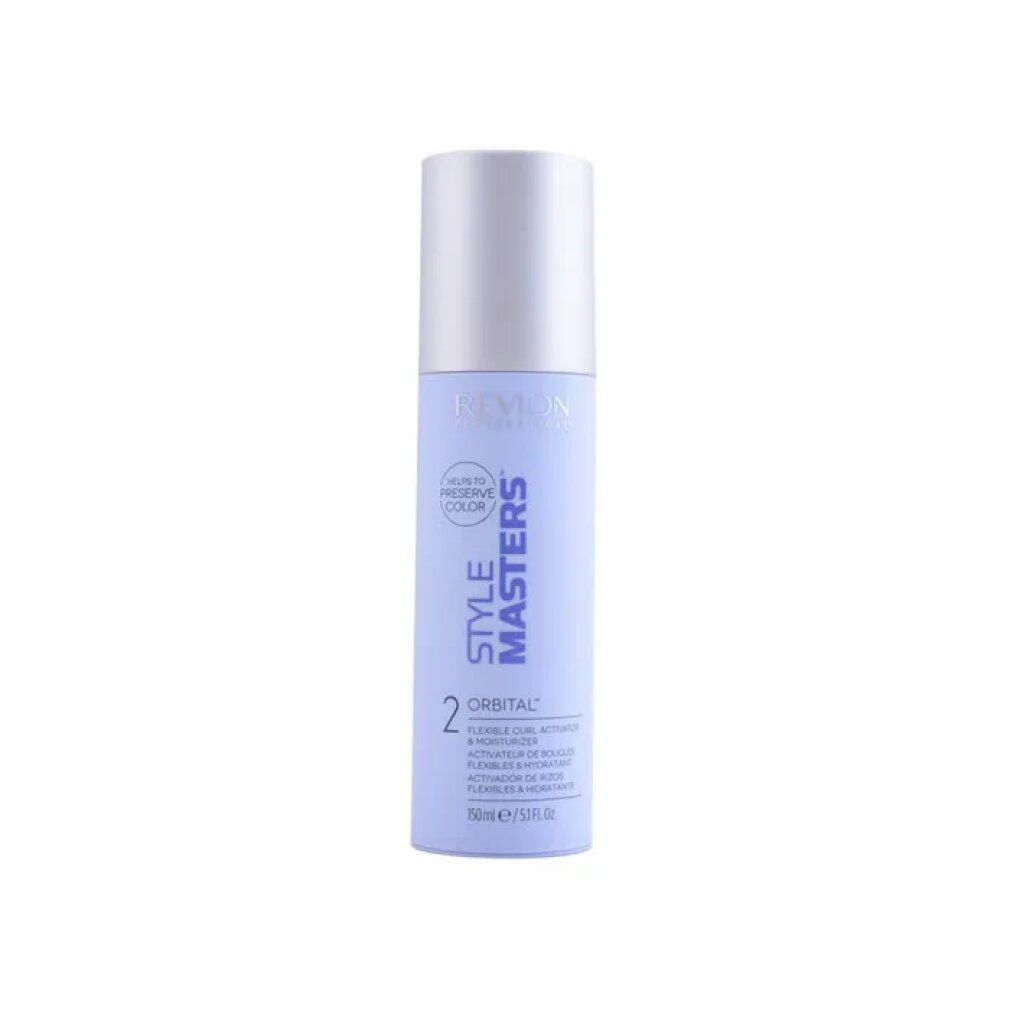 Revlon Style Masters 2 Orbital. Flacone con vaporizzatore. Flacone blu con informazioni sul prodotto. Contiene 150ml.