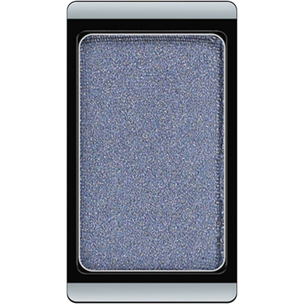 Ombretto blu di forma rettangolare, con cornice nera e argento.