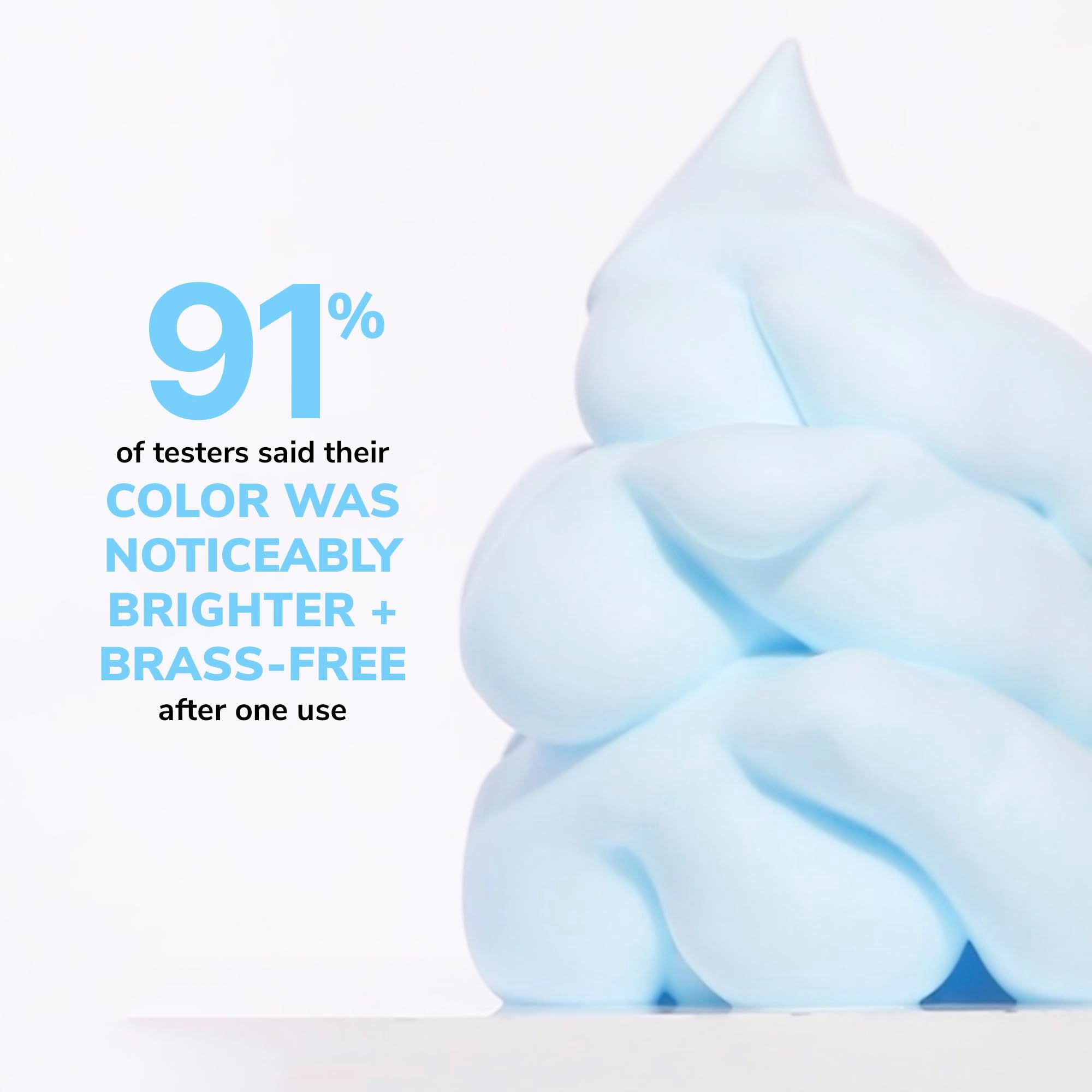Schiuma azzurra. Testo: Il 91% dei tester ha dichiarato che il colore era più luminoso dopo un uso.