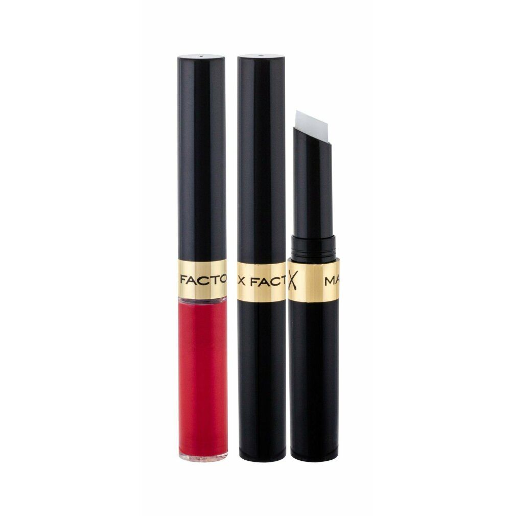 Tre rossetti. Rossetto rosso, due astucci neri. Scritta dorata: MAX FACTOR.
