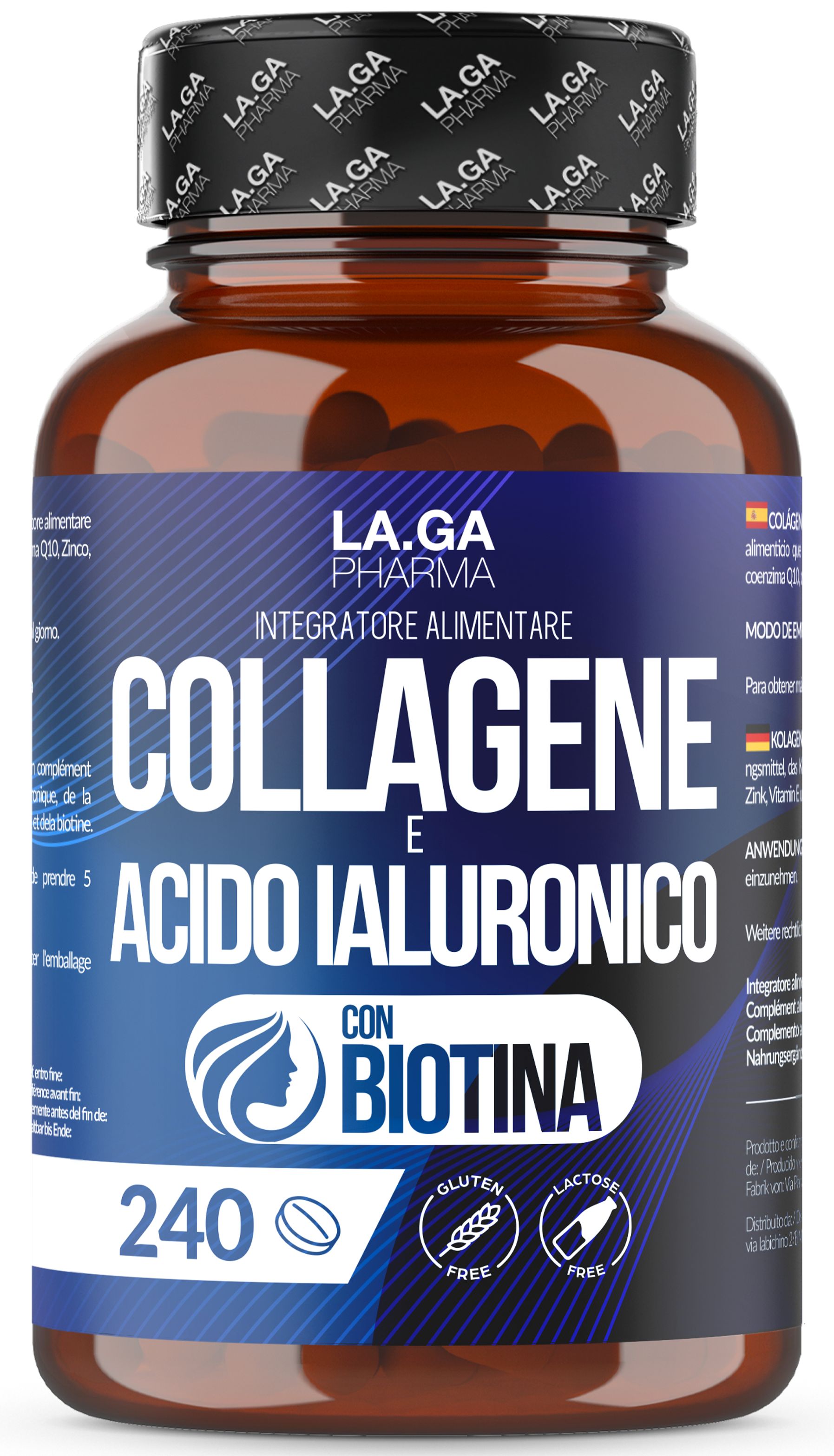 LA.GA© Collagene 2000mg con Acido Ialuronico, Biotina & Q10 – 240 Compresse Anti-Age