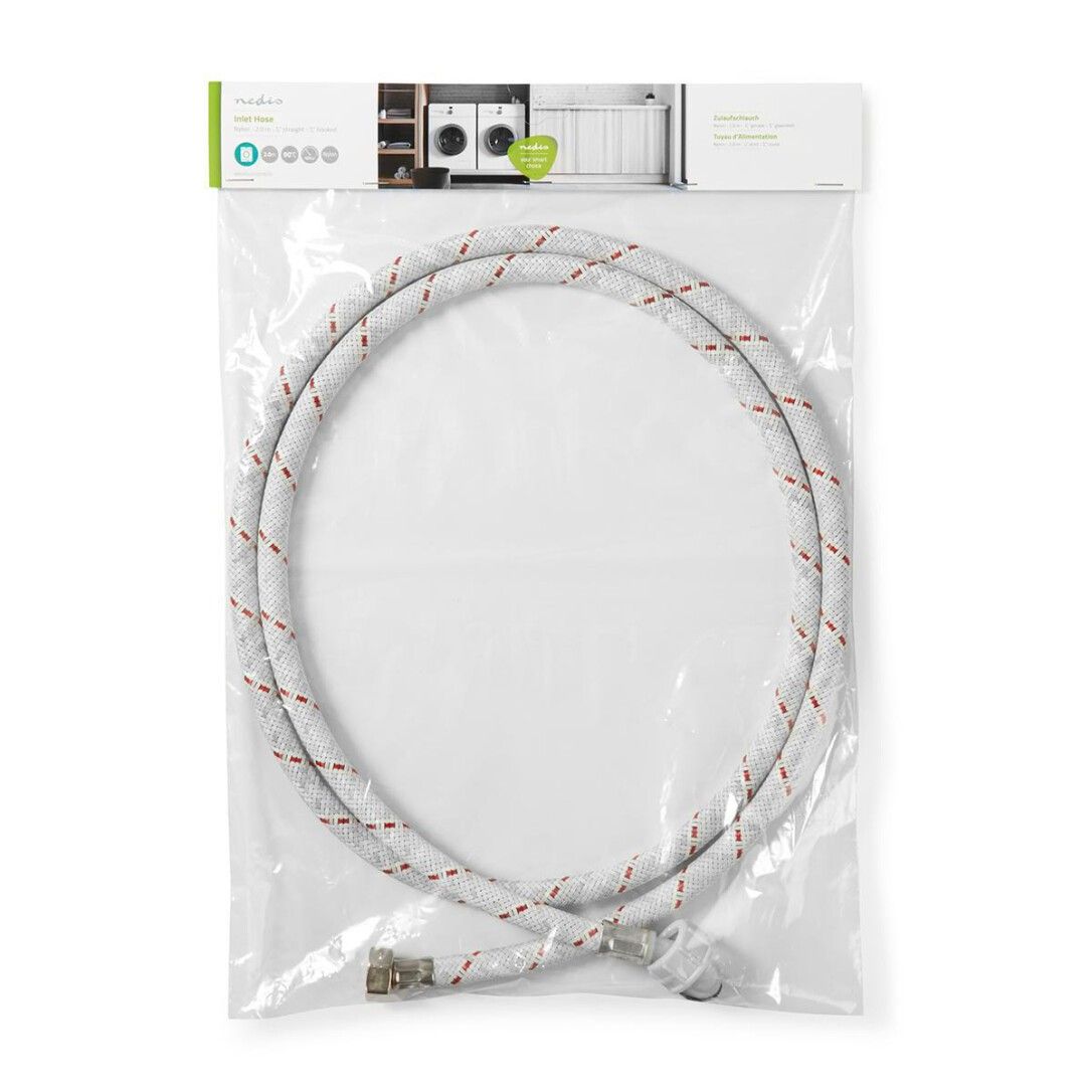 Tubo di alimentazione in confezione trasparente. Bianco con strisce rosse. Raccordi visibili.