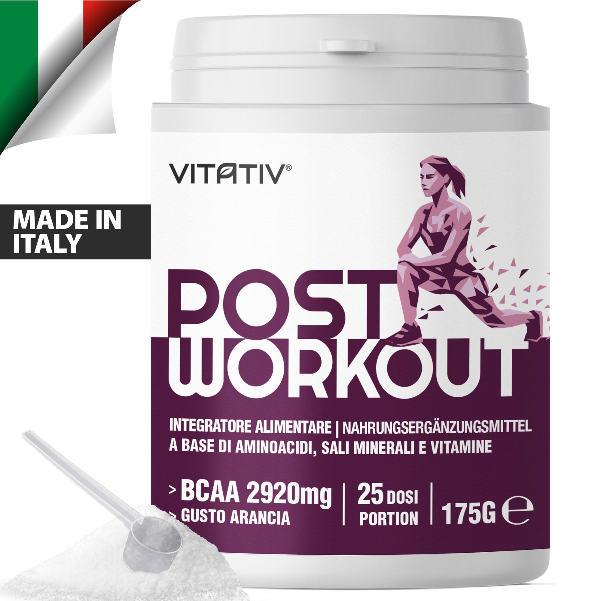VITATIV® Post Workout Donna in Polvere con BCAA 2:1:1, Glutammina, Minerali e Vitamine - 175 g