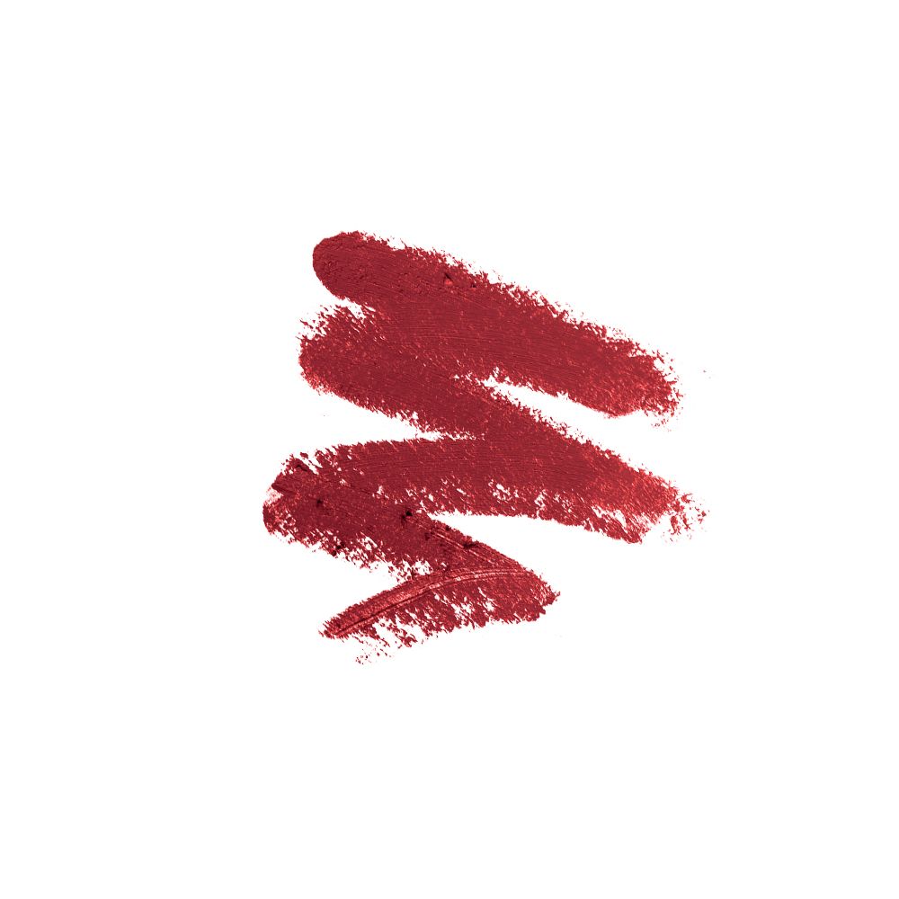 Traccia di rossetto marrone-rossastro su sfondo bianco. La texture è visibile.