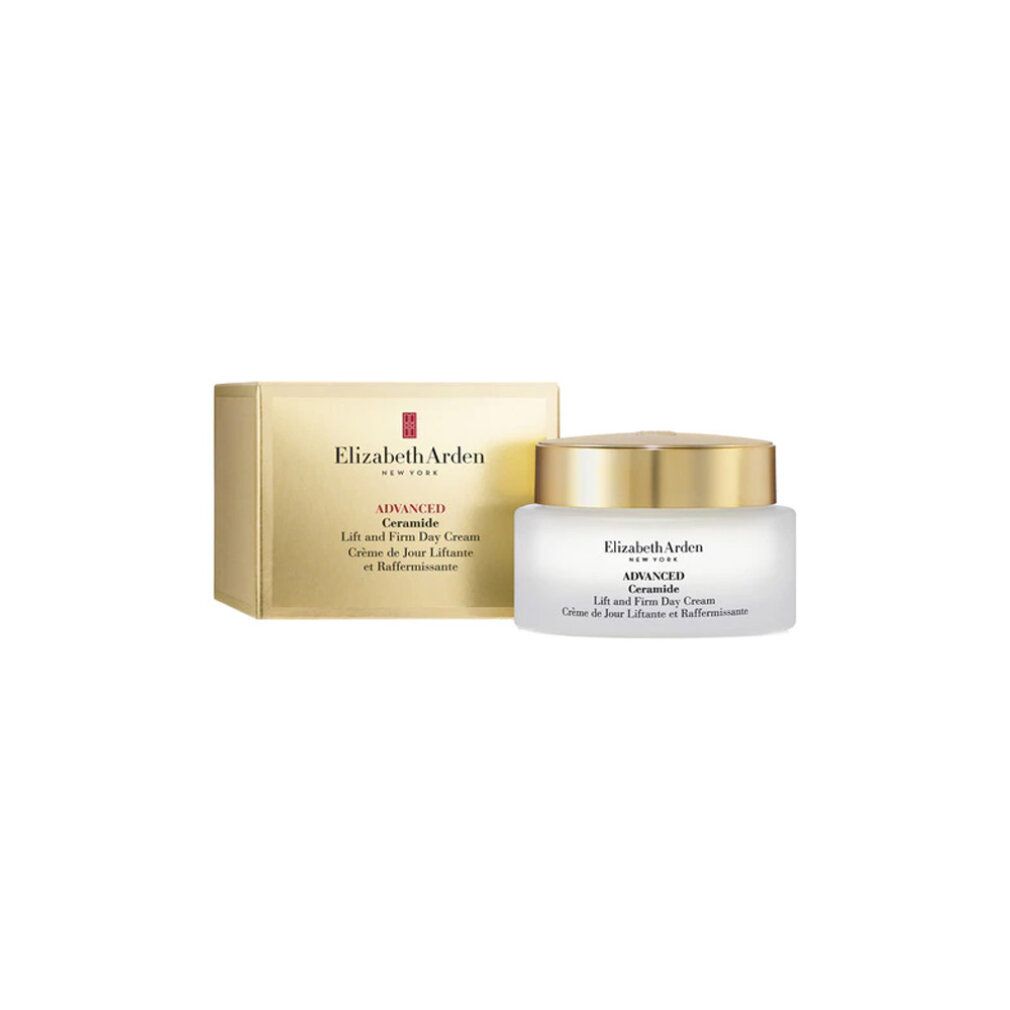 Vasetto di crema e scatola. Elizabeth Arden, Advanced Ceramide, Lift and Firm Day Cream.