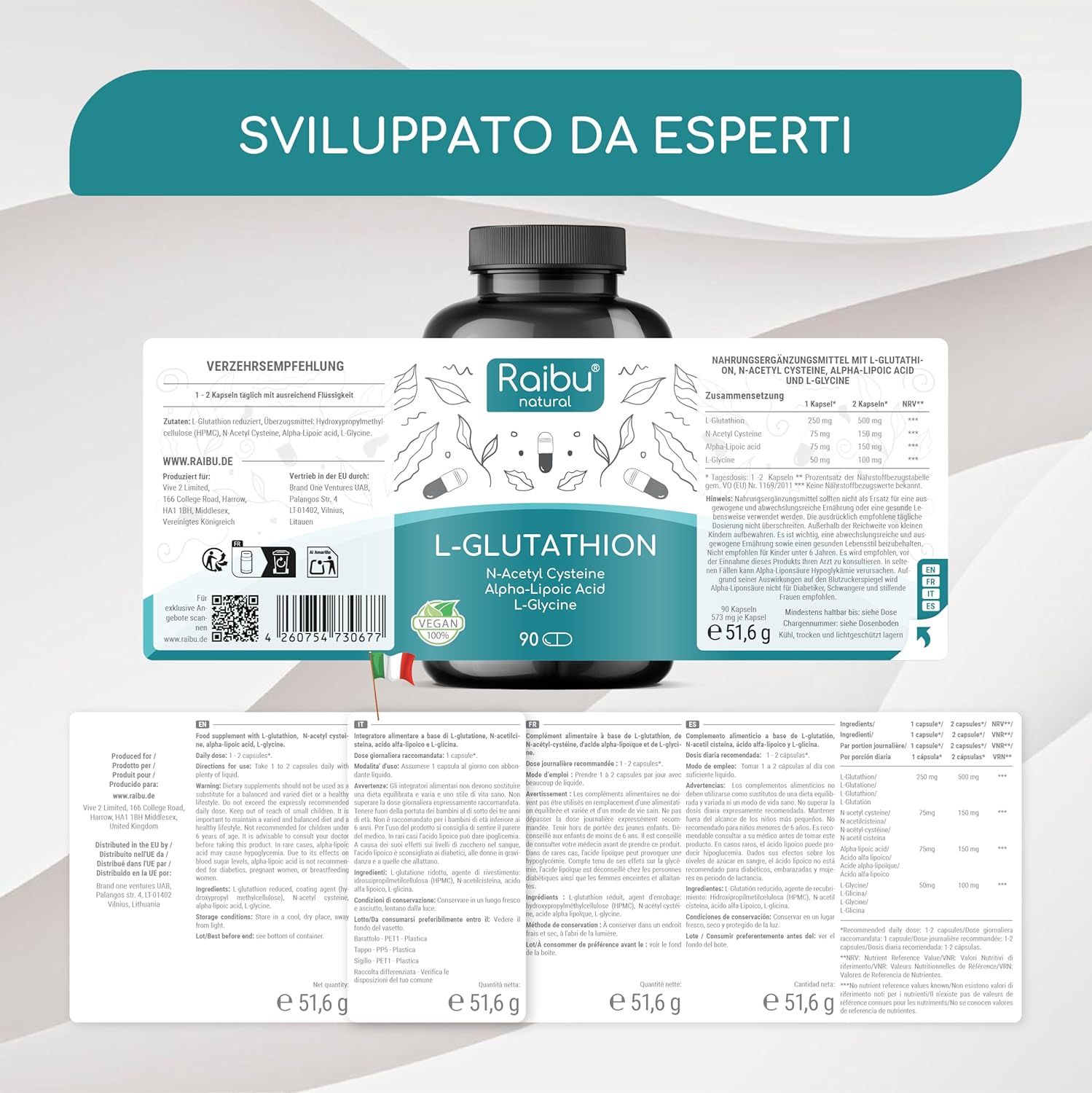 L-Glutatione Capsule Alto Dosaggio con NAC - RAIBU