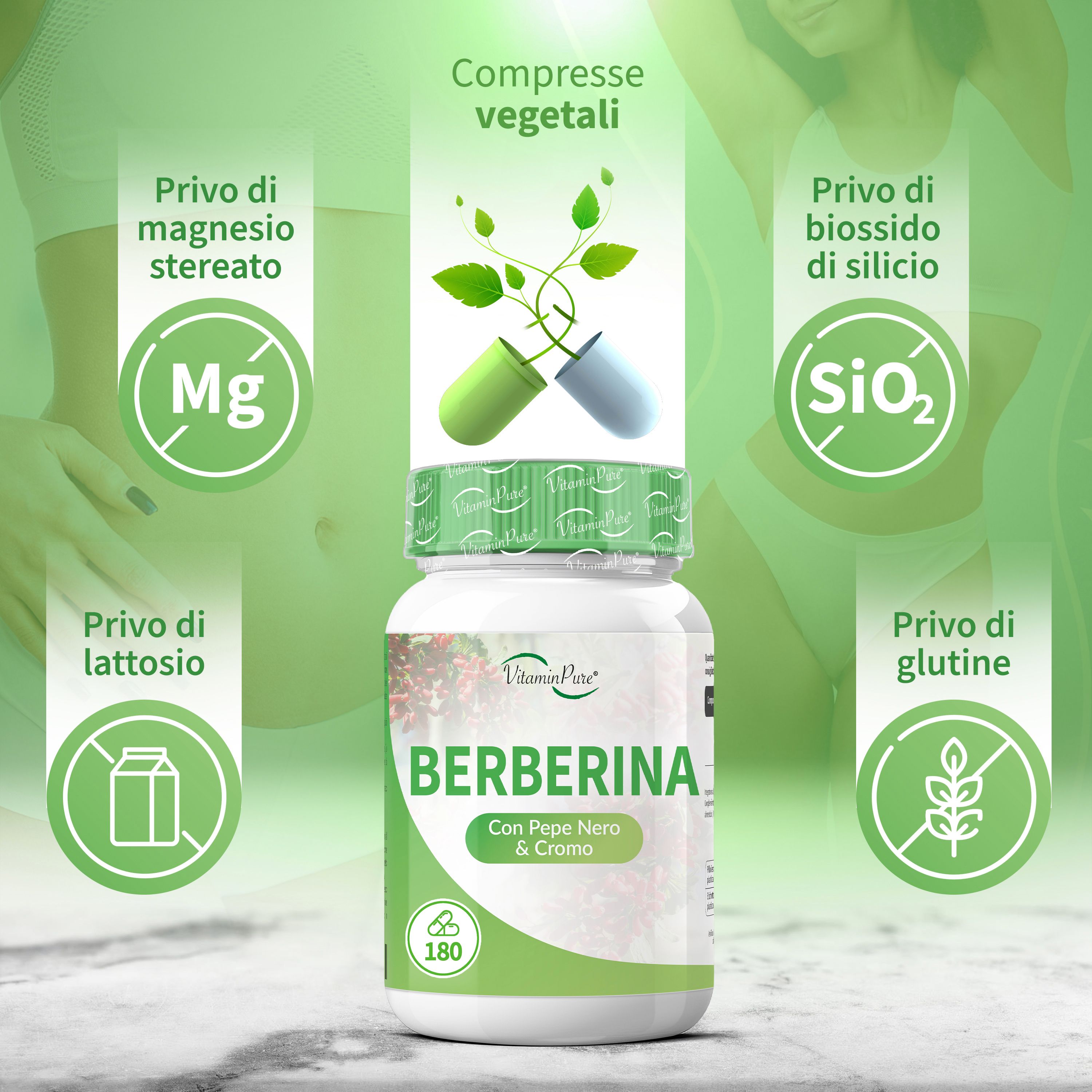VitaminPure® Berberina con Pepe Nero e Cromo | Capsule facili da ingerire
