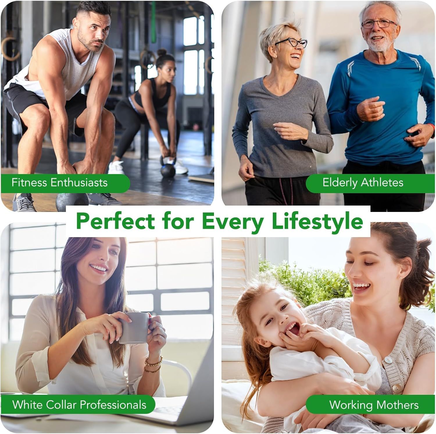 Capsule Zoxpm Moringa: Collage che mostra diversi stili di vita che potrebbero beneficiare del prodotto.