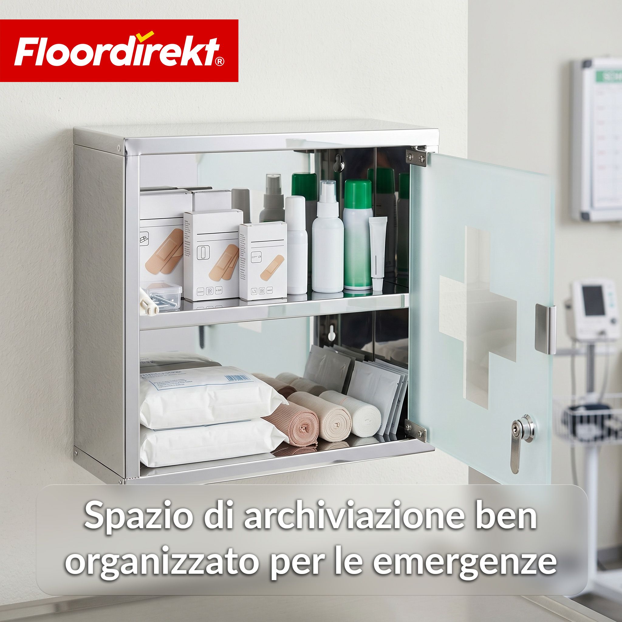 KARAT Armadietto medicinali Allen con anta in vetro argento 30 x 30 cm 2 scomparti
