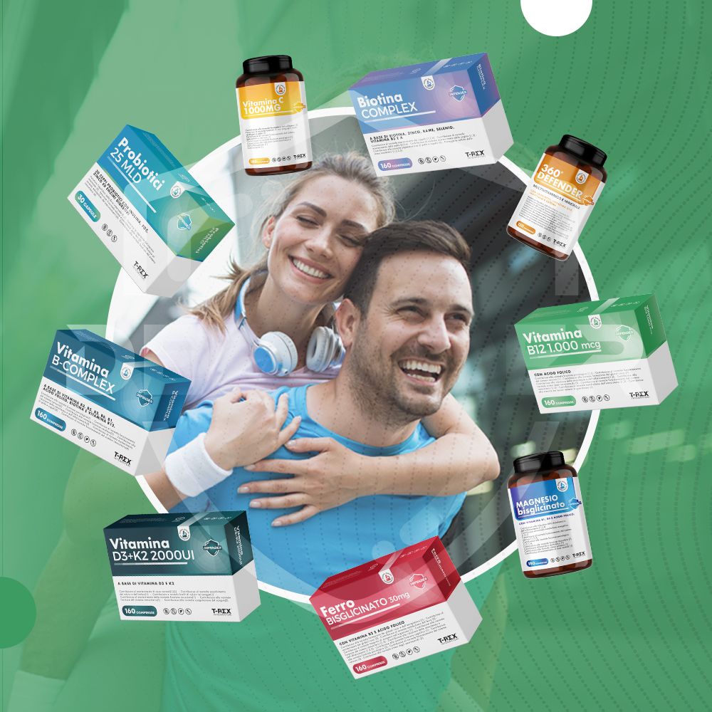 Coppia con vari integratori T-Rex, inclusa Vitamina B12.