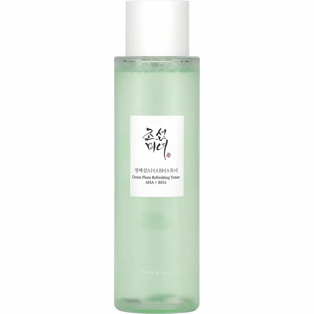 Flacone cilindrico di toner verde con tappo bianco. Etichetta con caratteri e testo. Liquido verde chiaro visibile.