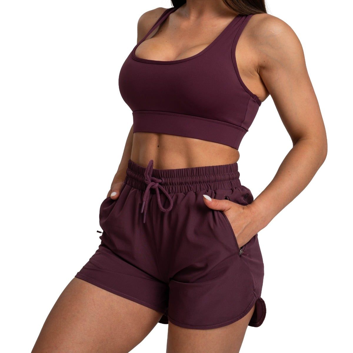GymBeam Pantaloncini donna TRN Eggplant regular con coulisse e tasche zip