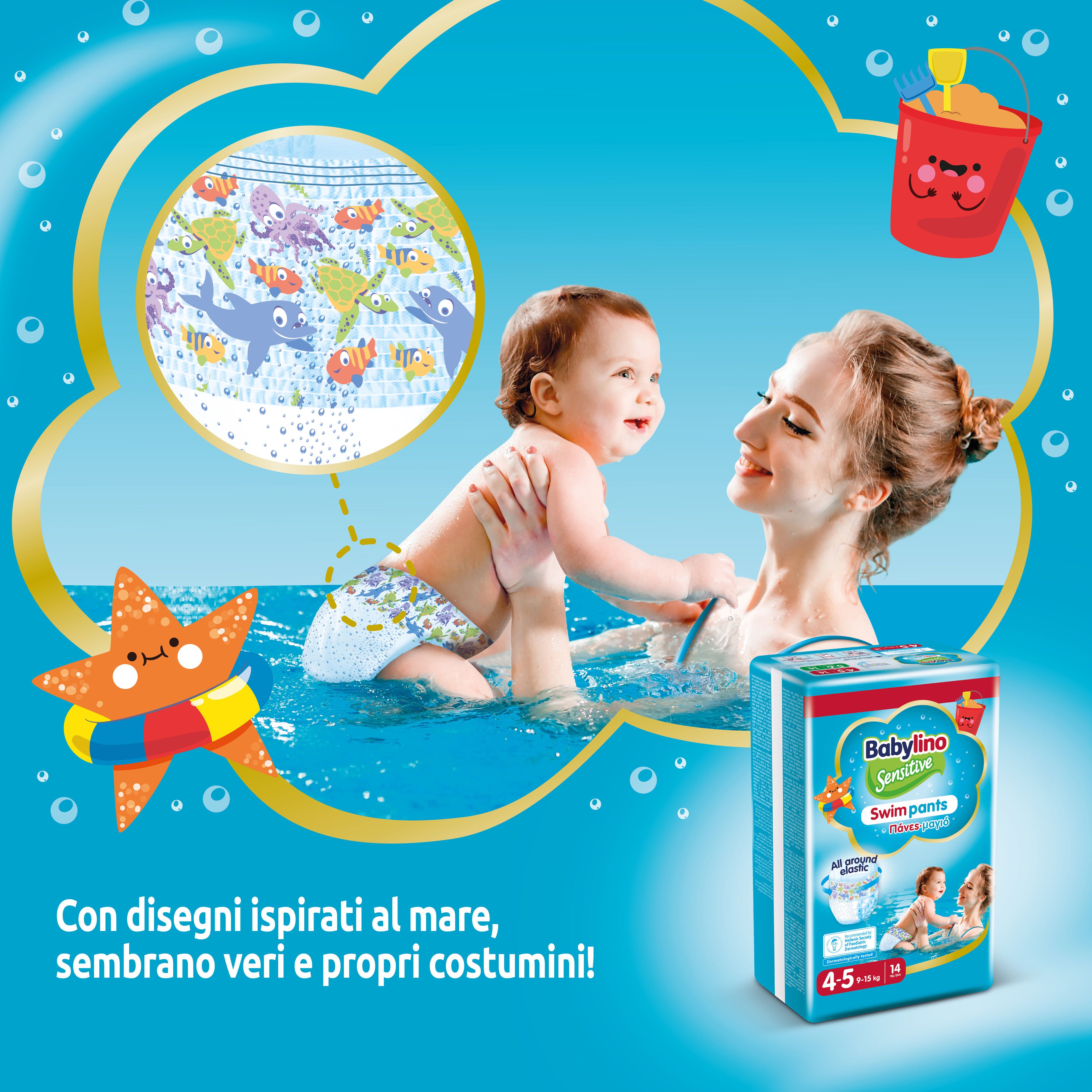 Babylino Sensitive SwimPants, Pannolini Mare e Piscina, Taglia 4/5 (9-15kg), 14 Unità