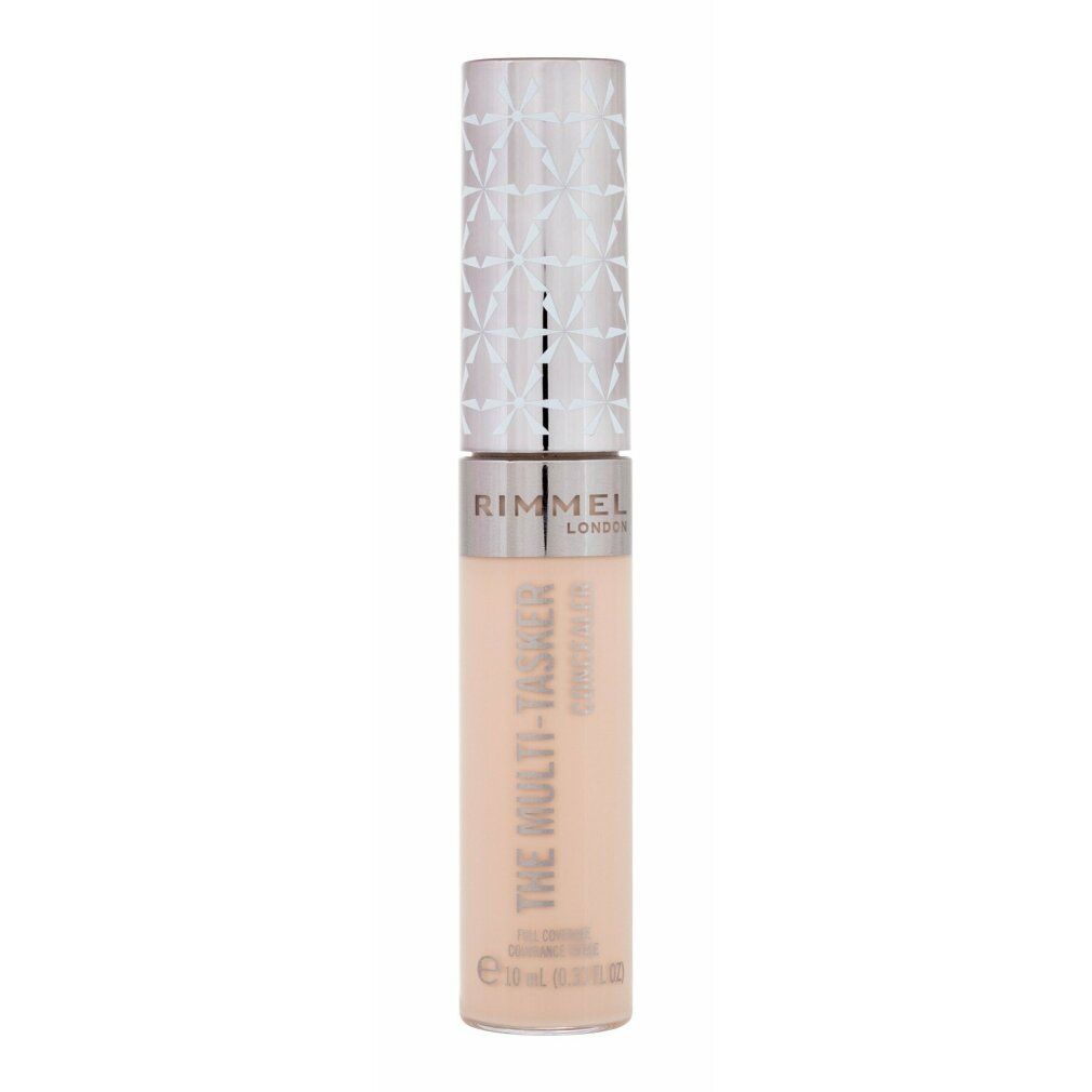 Correttore con tappo argentato. Scritta: THE MULTI-TASKER CONCEALER. Tonalità: 40 Ivory. Marchio: Rimmel London.
