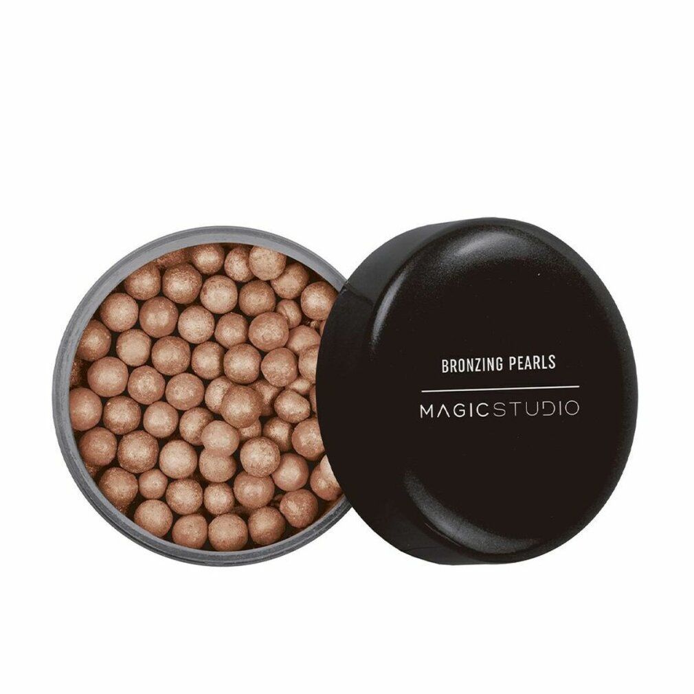 Contenitore rotondo con perle bronzanti. Coperchio nero con scritta "Bronzing Pearls" e "Magic Studio".