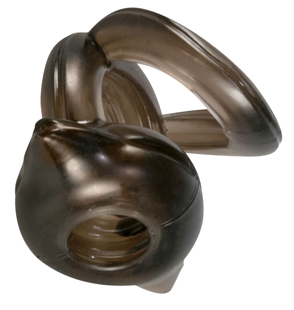 Trio di anelli per pene/testicoli grigio scuro. Composto da due anelli e un elemento con apertura. Scanalature interne.