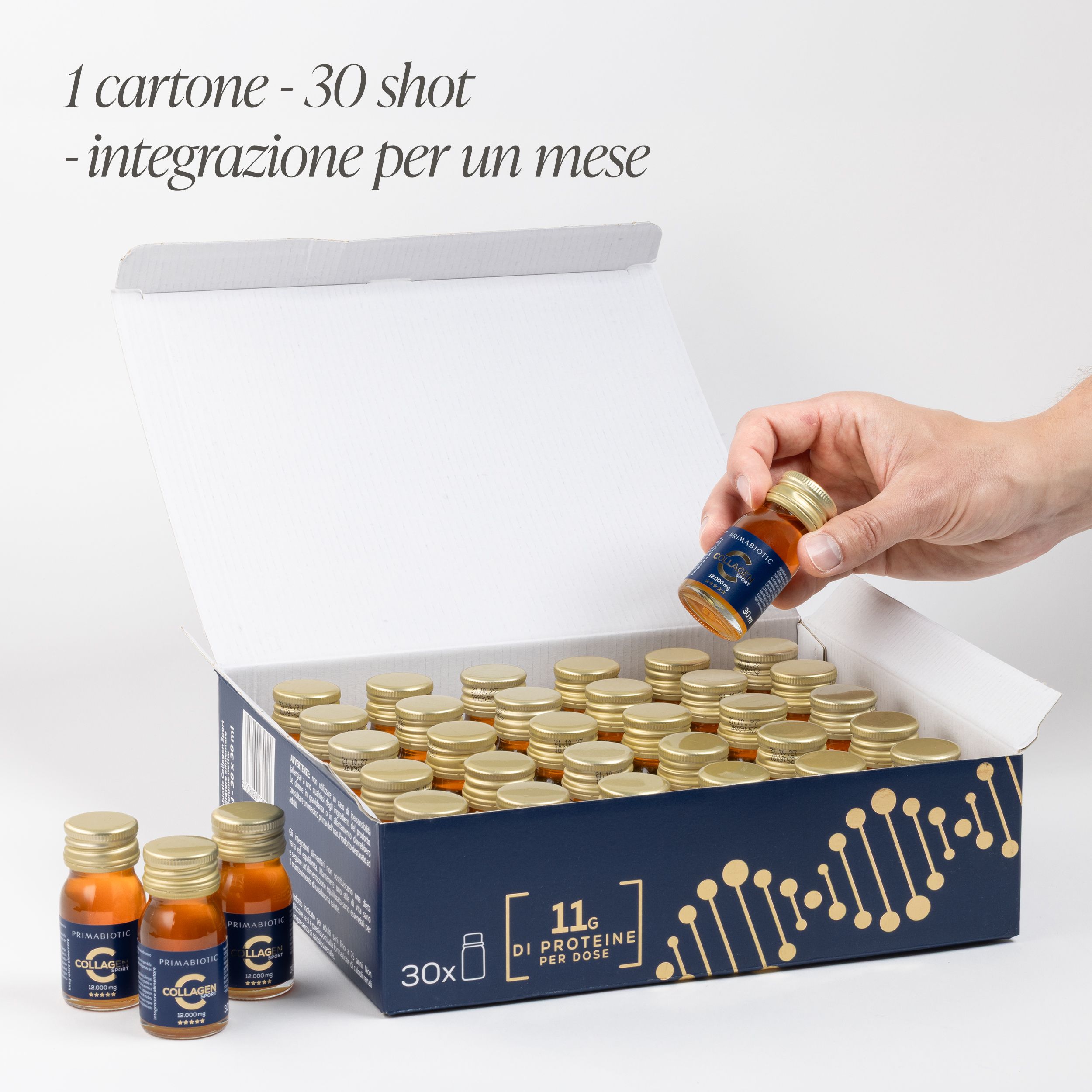 Collagene da bere 12000 mg - Primabiotic Collagen Sport - Shot 90 Flaconi da 30ml (2700 ml)