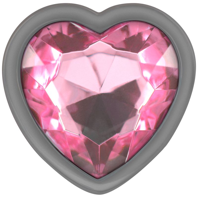Plug anale Intense in metallo a forma di cuore con strass rosa, taglia M, prodotto e confezione.