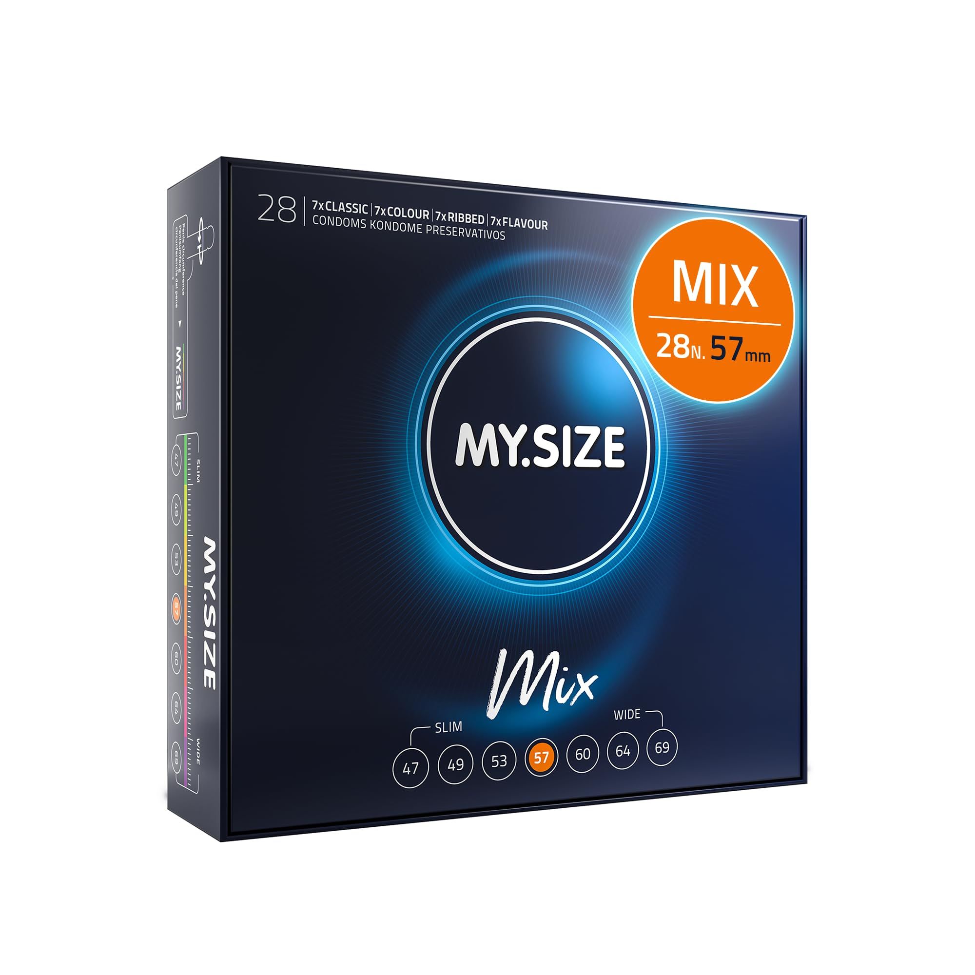 Preservativo MY.SIZE, misura 57mm. Sottile, in lattice, vegan, cruelty-free.