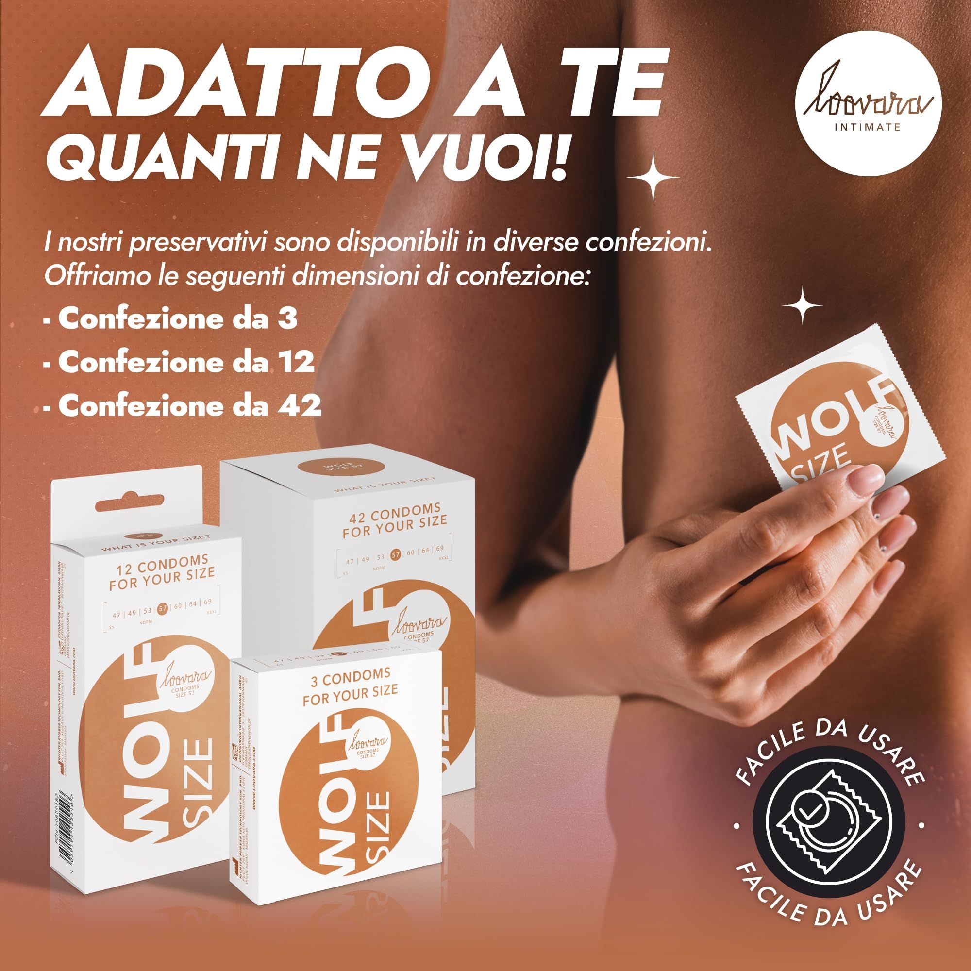 Condom Loovara in diverse confezioni: 3, 12 e 42 pezzi.