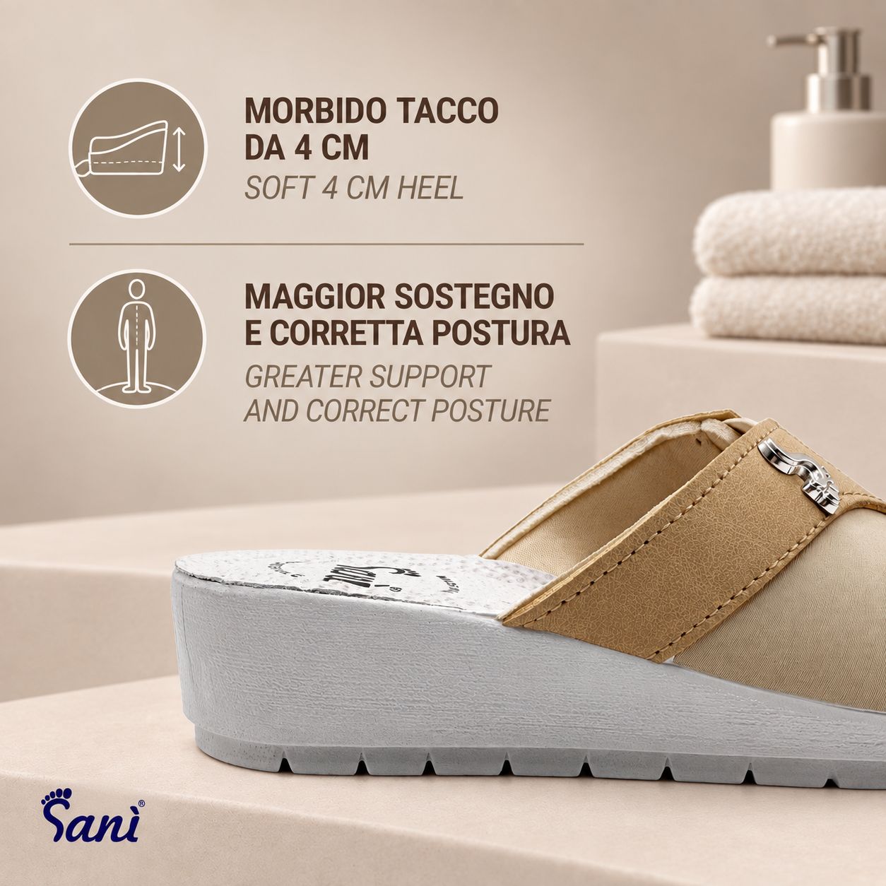 Mocassino beige con sottopiede in vera pelle, morbida imbottitura e calzata larga.