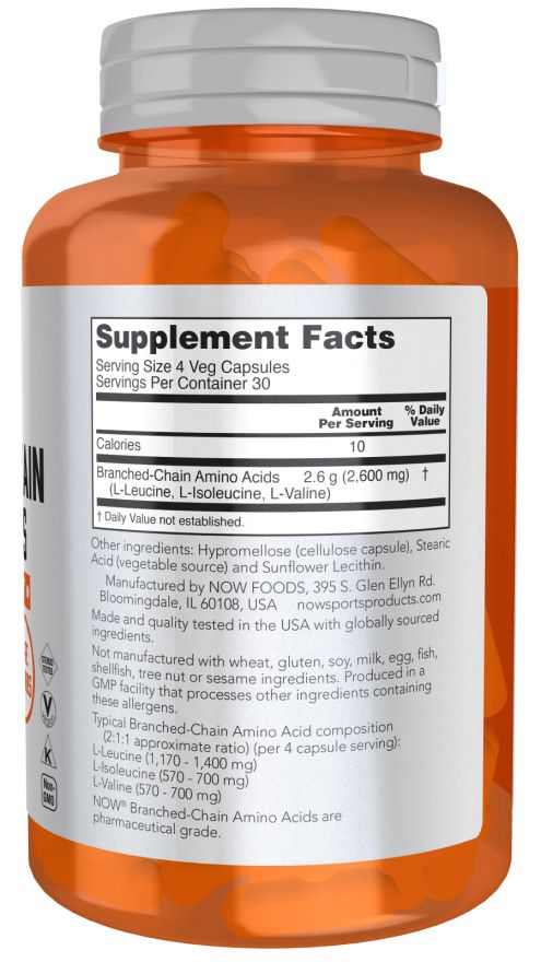 Retro di un flacone arancione con capsule bianche. Etichetta con informazioni nutrizionali e ingredienti.