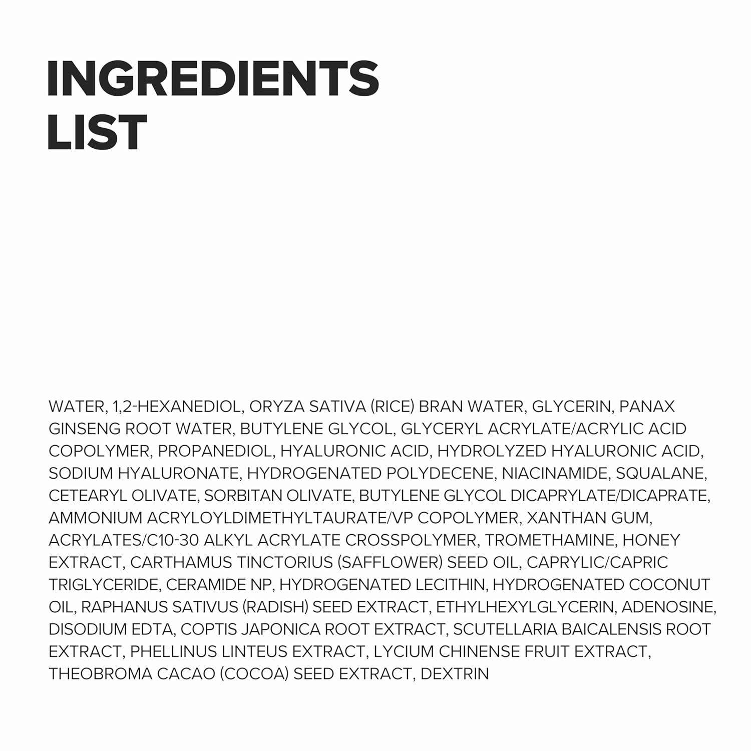 Elenco degli ingredienti della Dynasty Cream. Testo in inglese.