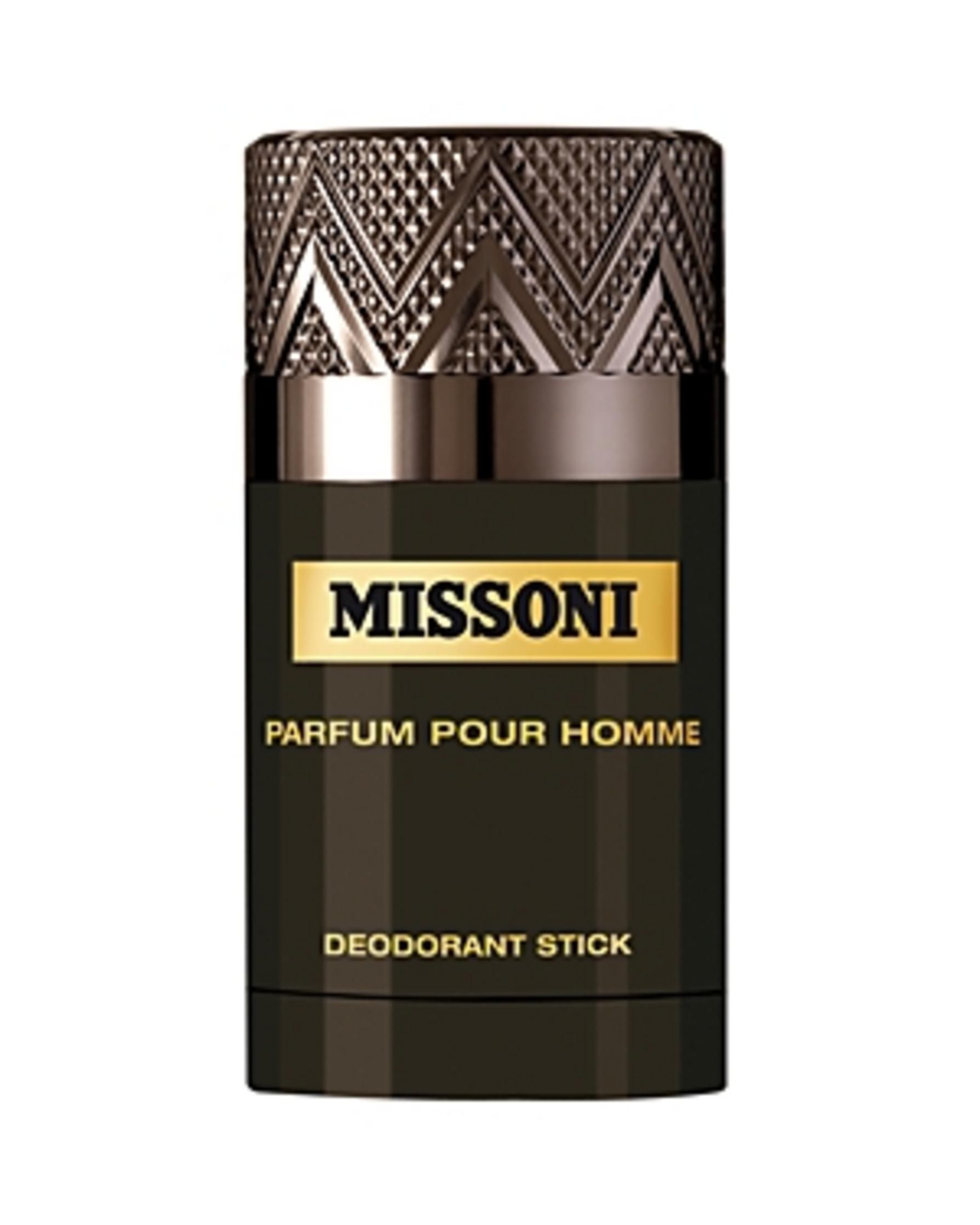 Missoni Deodorant Stick da uomo. Contenitore nero con etichetta dorata e tappo testurizzato.