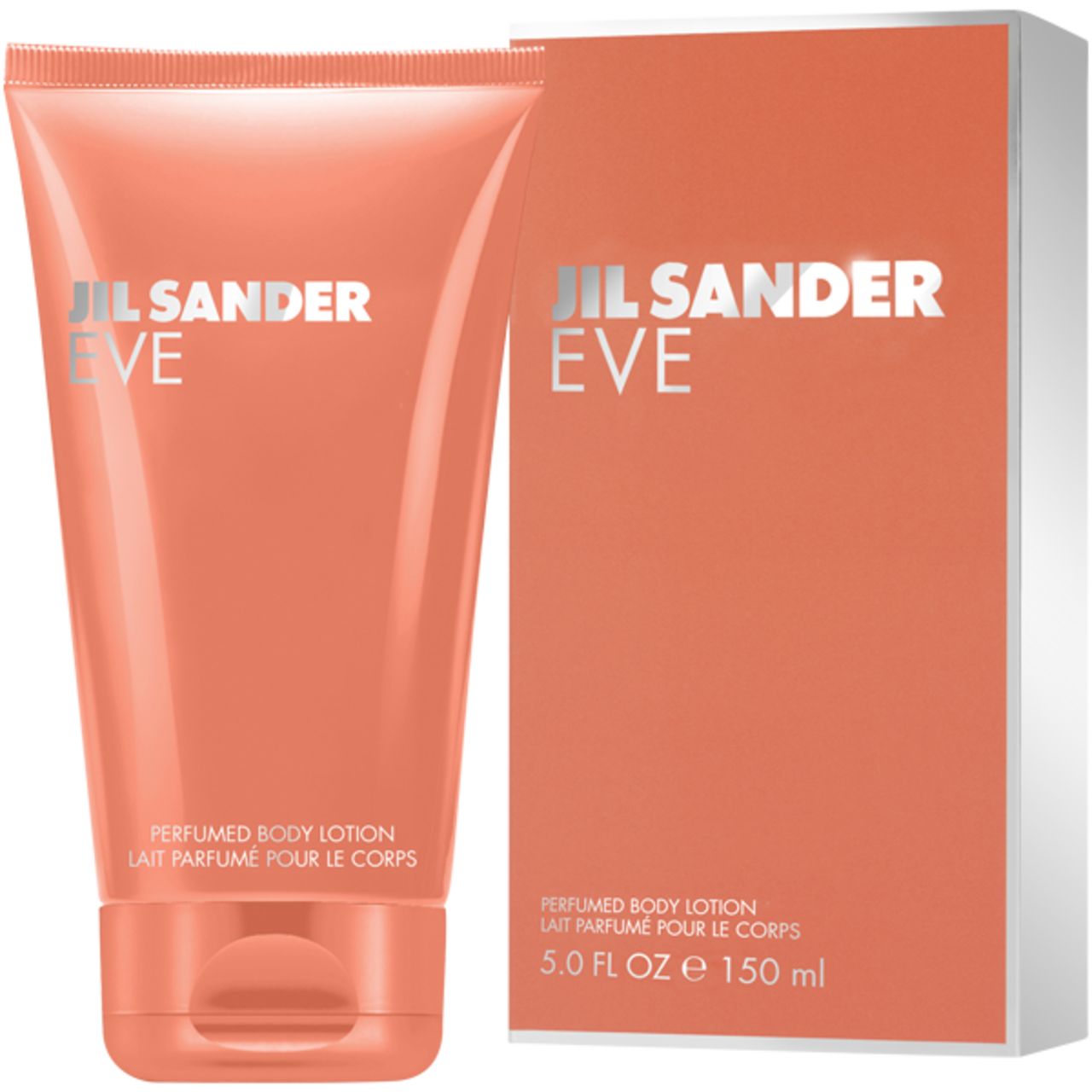 Lozione corpo Jil Sander Eve in tubo e scatola.