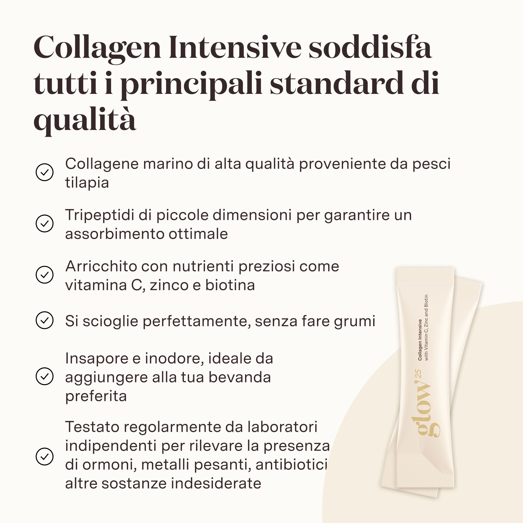 Bustina Glow25 Collagen Intensive con Vitamina C, Zinco e Biotina.