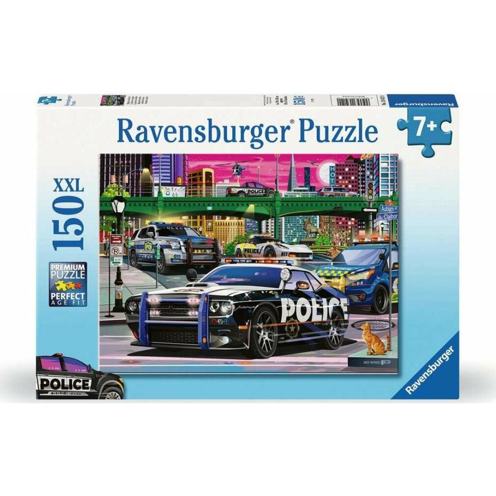 Puzzle Ravensburger, 150 pezzi. Confezione con motivo della polizia. Età consigliata 7+. Logo: Premium Puzzle Perfect Age Fit.