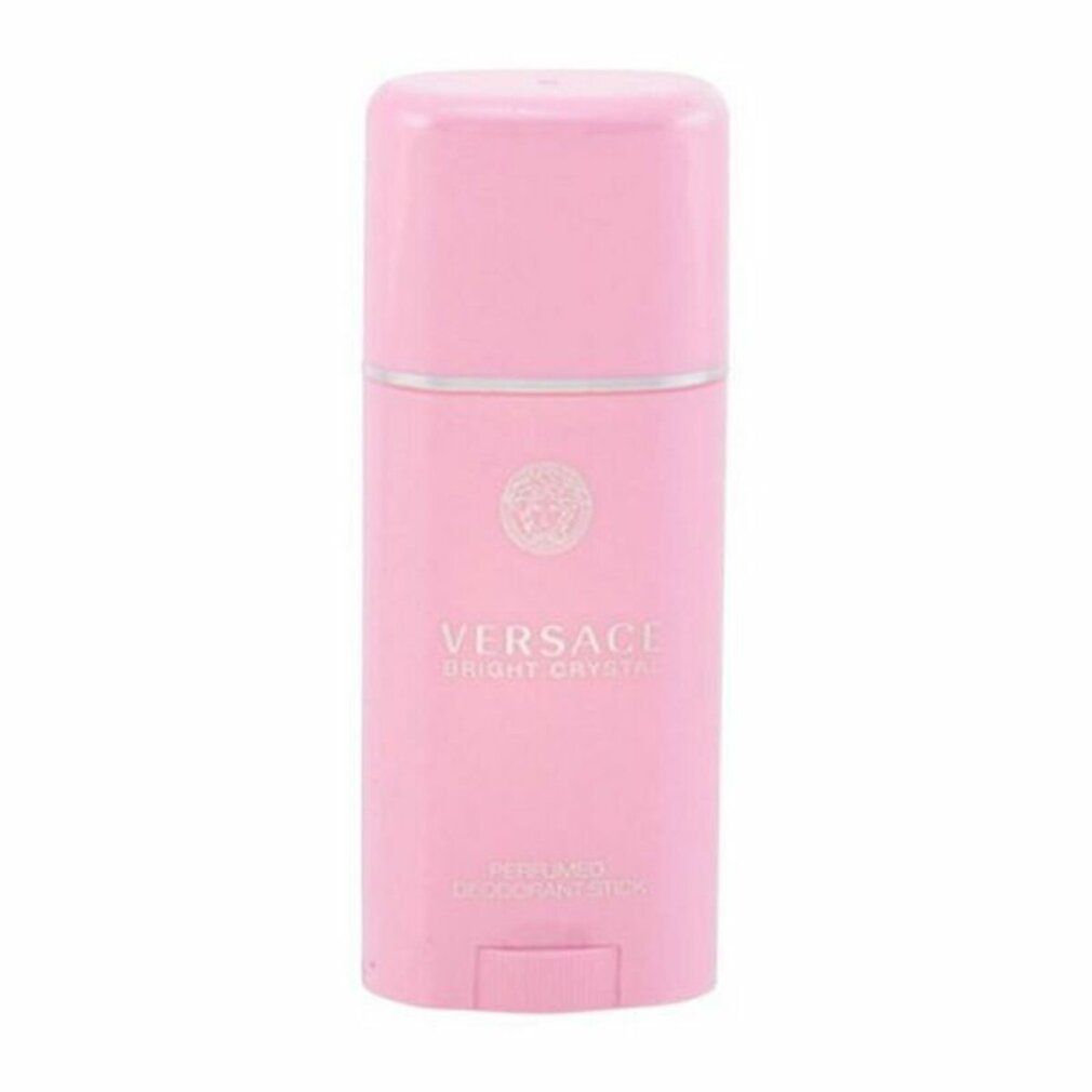 Stick deodorante rosa. Anello argentato e logo Versace. Testo: Bright Crystal, Perfumed Deodorant Stick.